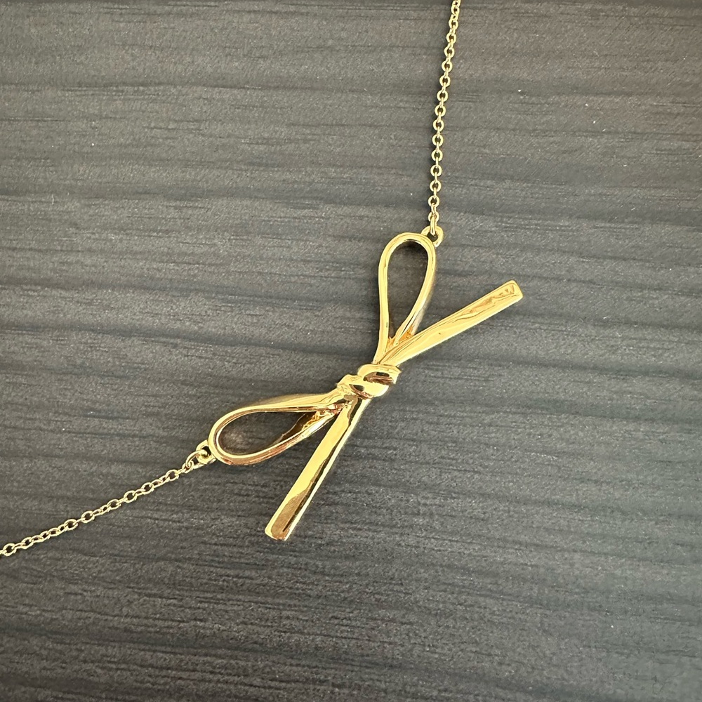 Kate Spade Black White Enamel Gold Adjustable Bow Necklace - Picture 5 of 5